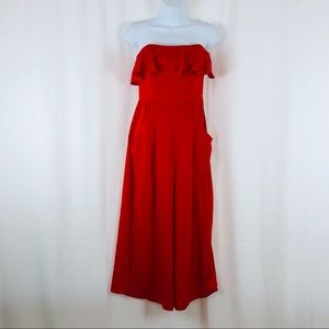 Milly Silk strapless ruffle jumpsuit pockets 2